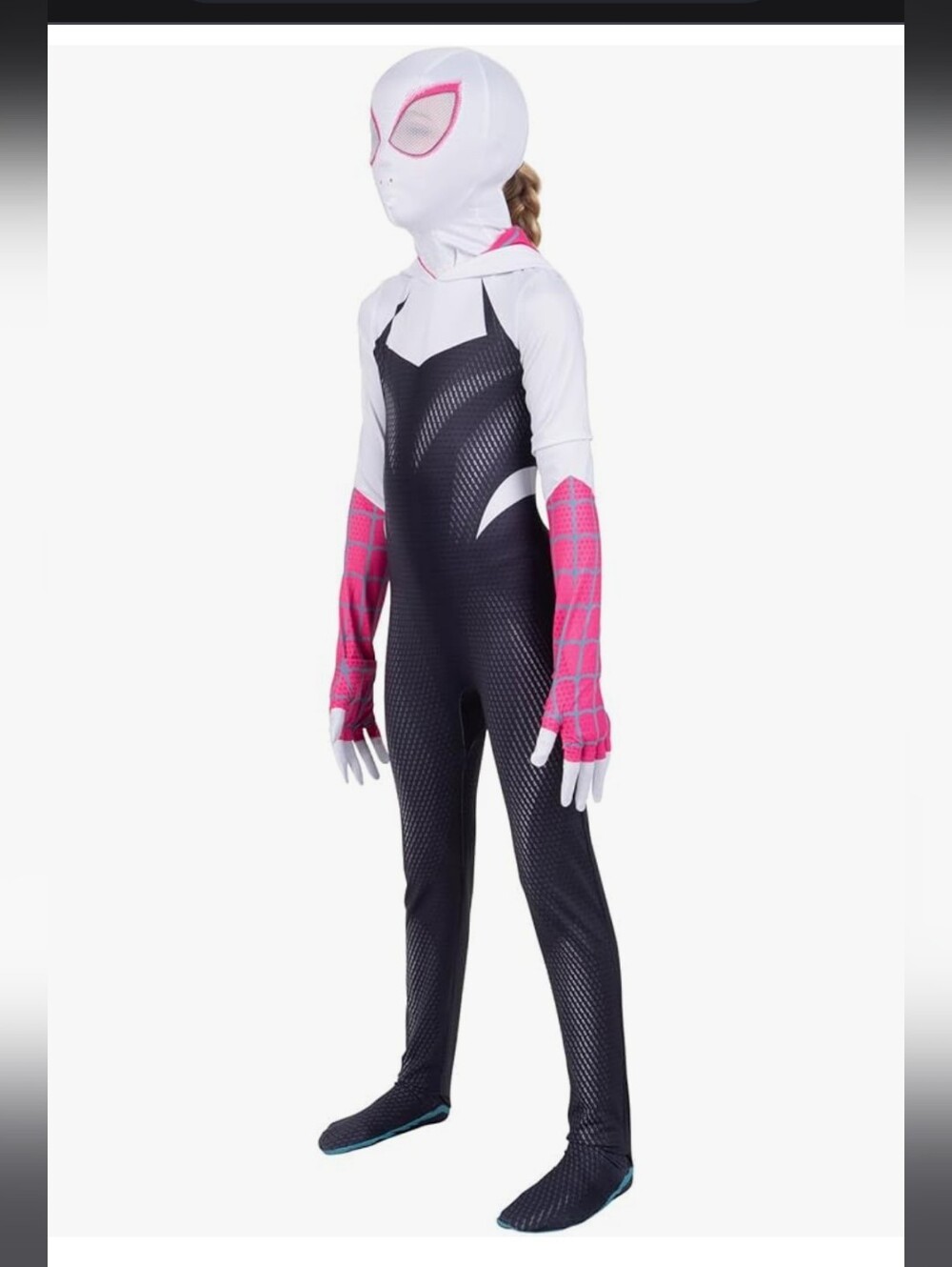 Spider Gwen Kids Superhero Hooded Jumpsuit in White, Black and Pink Size L - Picture 5 of 16
